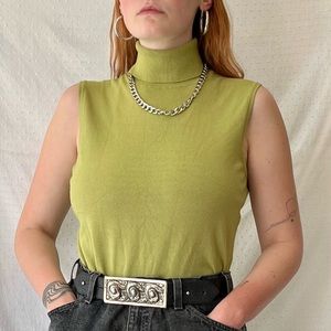 VINTAGE chartreuse turtleneck tank top
